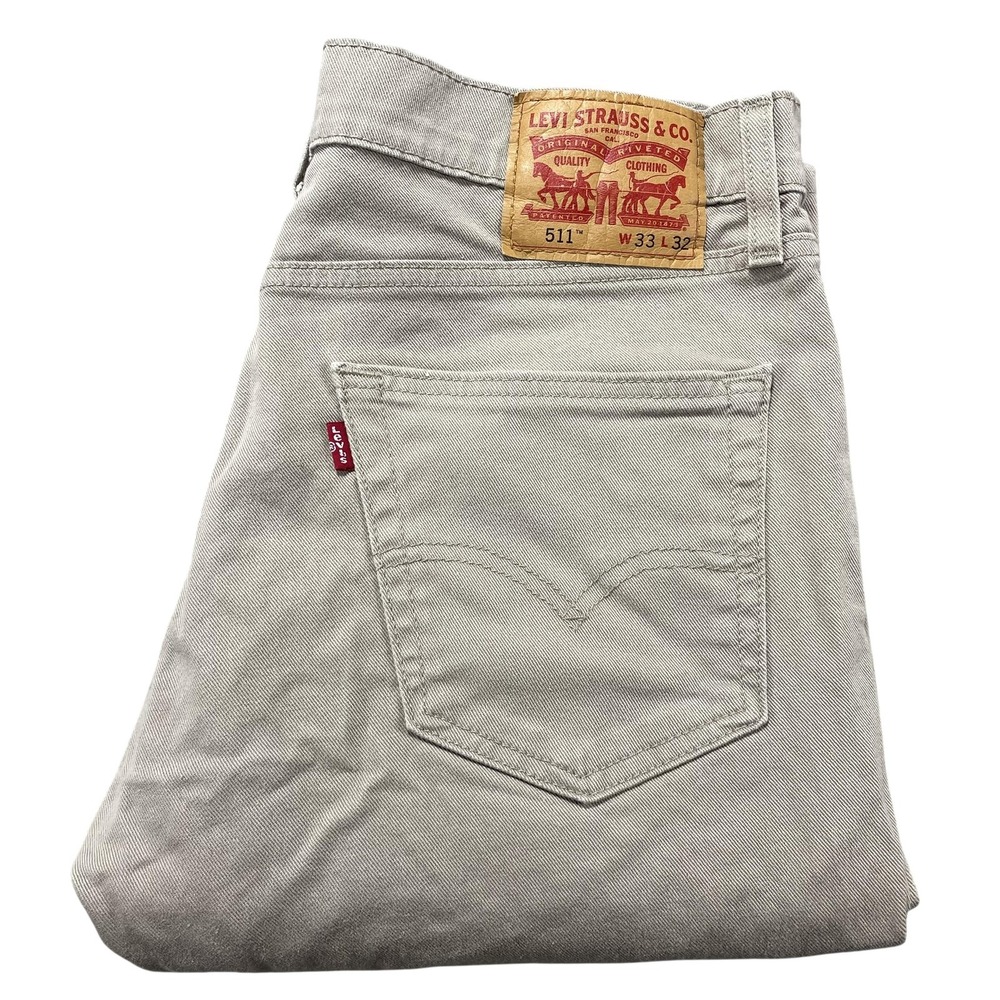 Levis 511 Jeans Mens 33x32 Beige Light Wash Slim Straight Stretch Denim Pants
